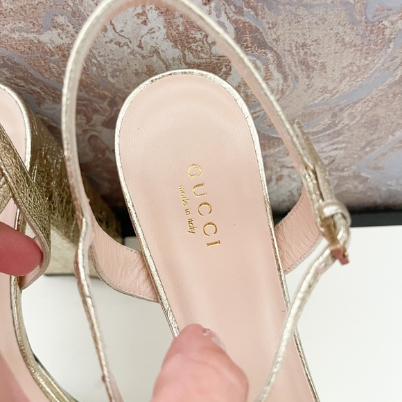 Sold New! Gucci GG Marmont Metallic Gold Sandals - Picture 6 of 10